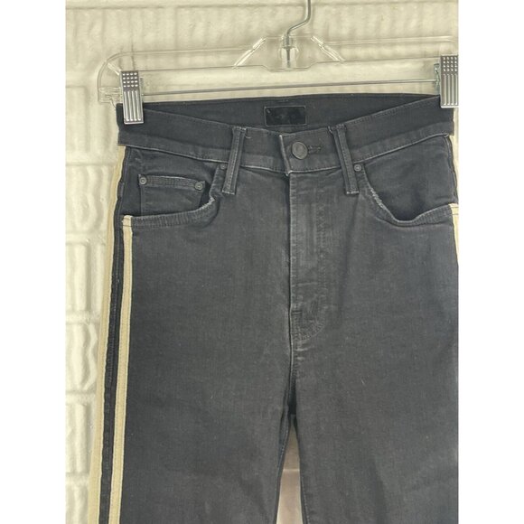 Mother Jeans Size 24 Insider Crop Step Fray Guilty Racer Black Stripe Revolve - Picture 6 of 11
